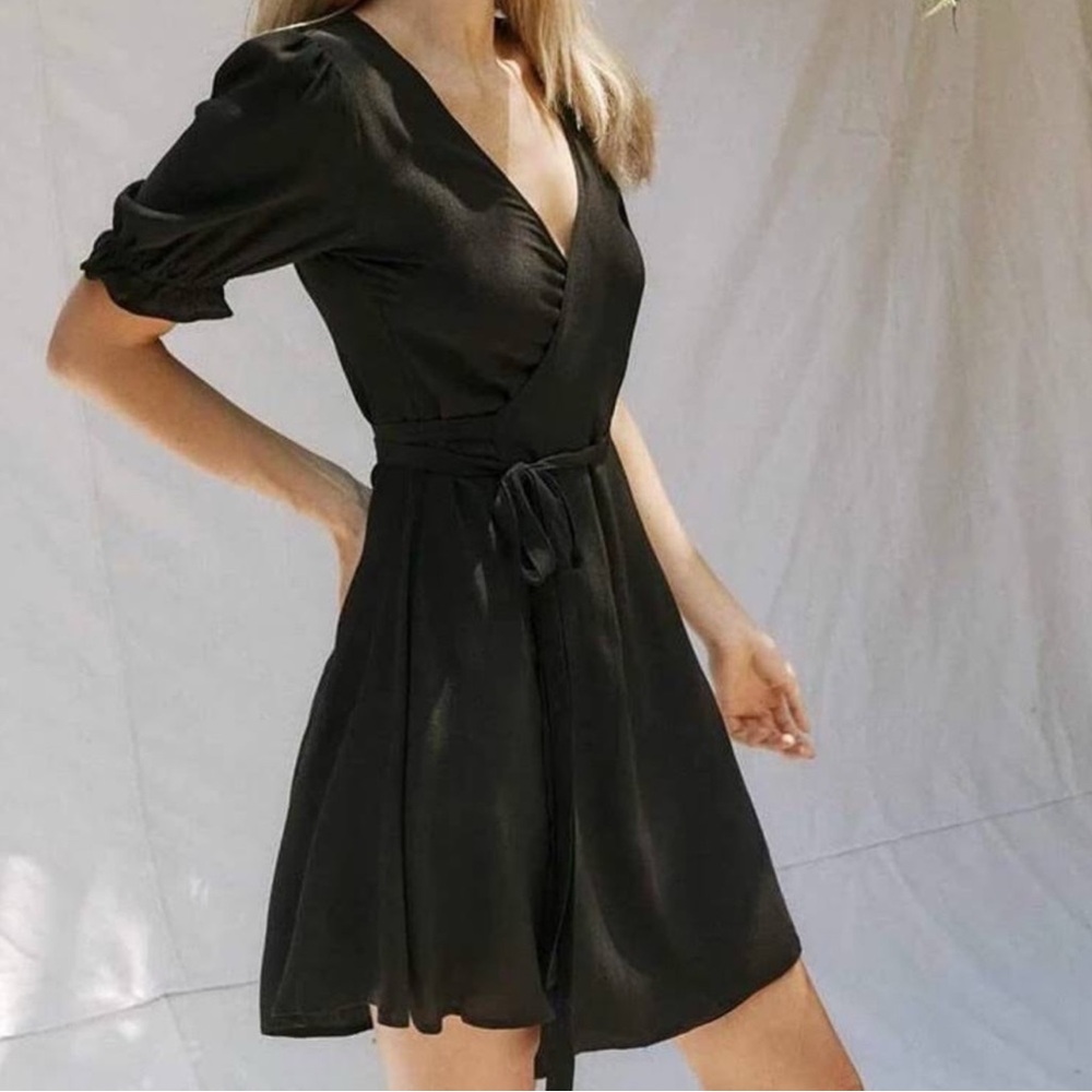 Christy Dawn Vasara Mini Wrap Dress in Raven Black - Picture 5 of 9